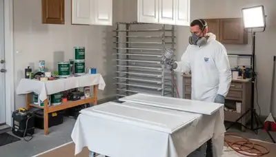 Professional cabinet painting process in Fort Collins, CO using spray and brush for smooth kitchen finishes