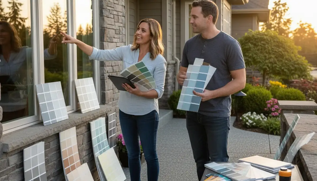 Professional house painter providing color consultation for Bellvue home in Fort Collins, CO