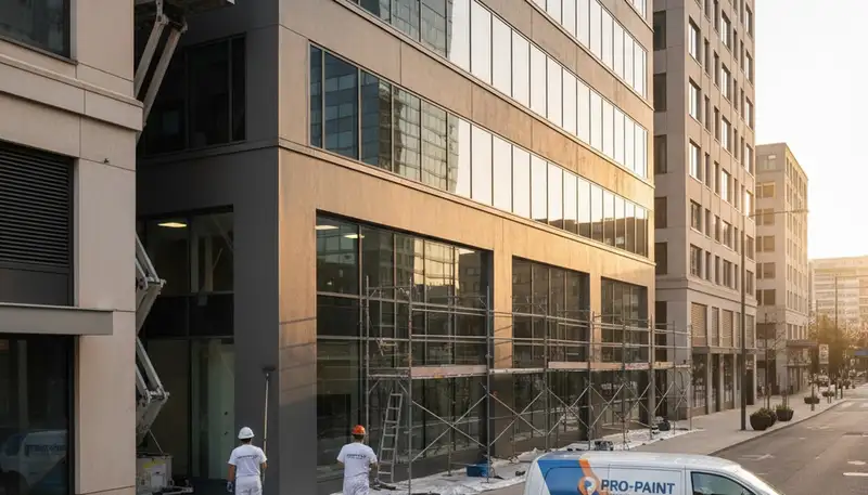 Commercial painters in Fort Collins CO applying durable exterior paint to local business building