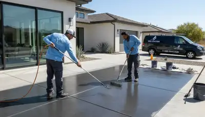 Professional concrete staining on residential patio in Fort Collins, CO by expert house painters