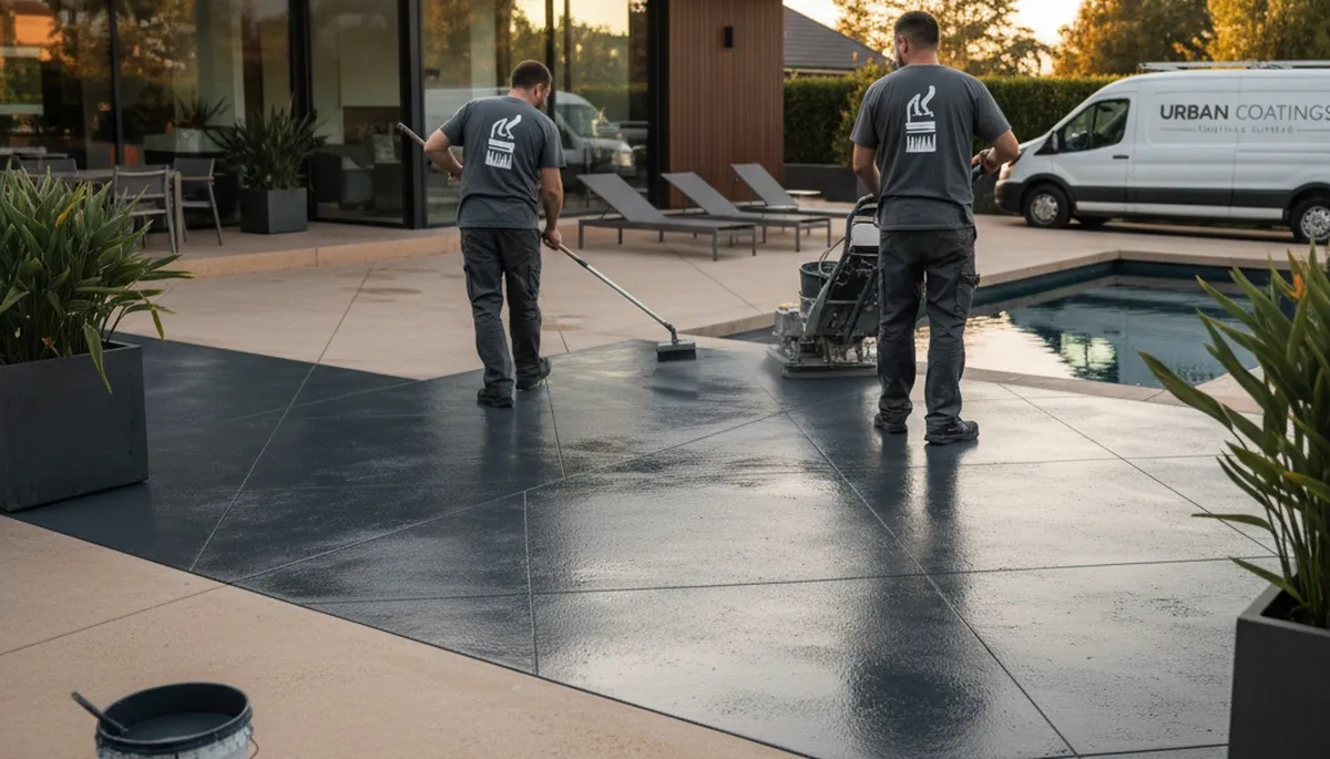 Professional concrete staining on residential patio in Fort Collins CO by expert house painters