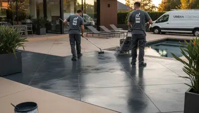 Professional concrete staining on residential patio in Fort Collins CO by expert house painters