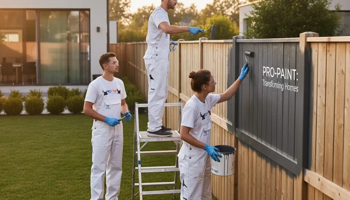 Professional fence painters staining wood fence in Fort Collins, CO for weather protection