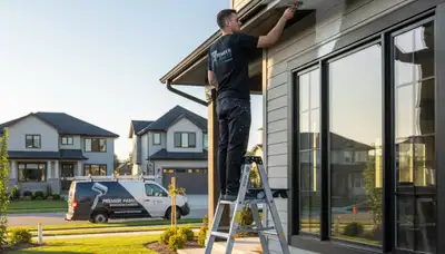 Professional painter coating residential gutters in Fort Collins, CO for weather-resistant finish