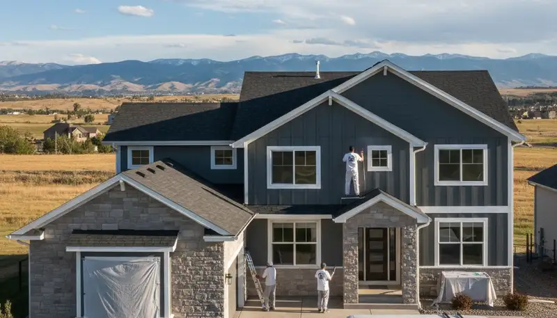 House painters in Fort Collins, CO painting a home exterior for a professional finish
