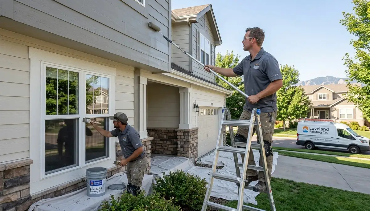 Professional house painters working on residential exterior in Fort Collins, CO