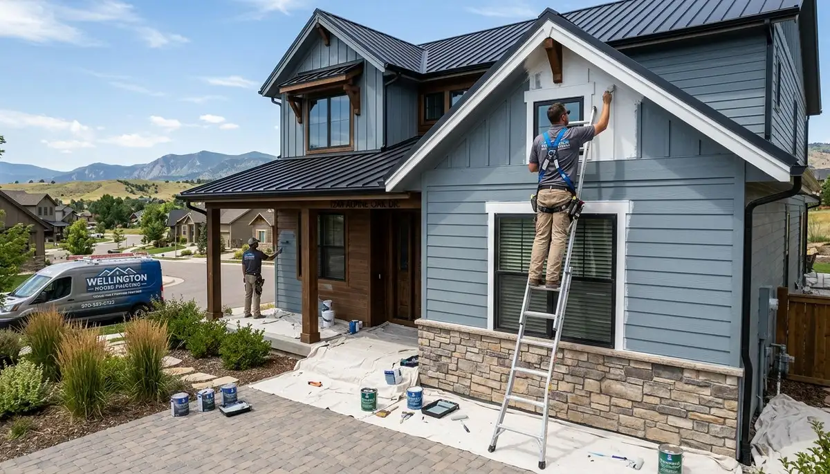 Professional house painters in Fort Collins CO applying exterior paint to residential home