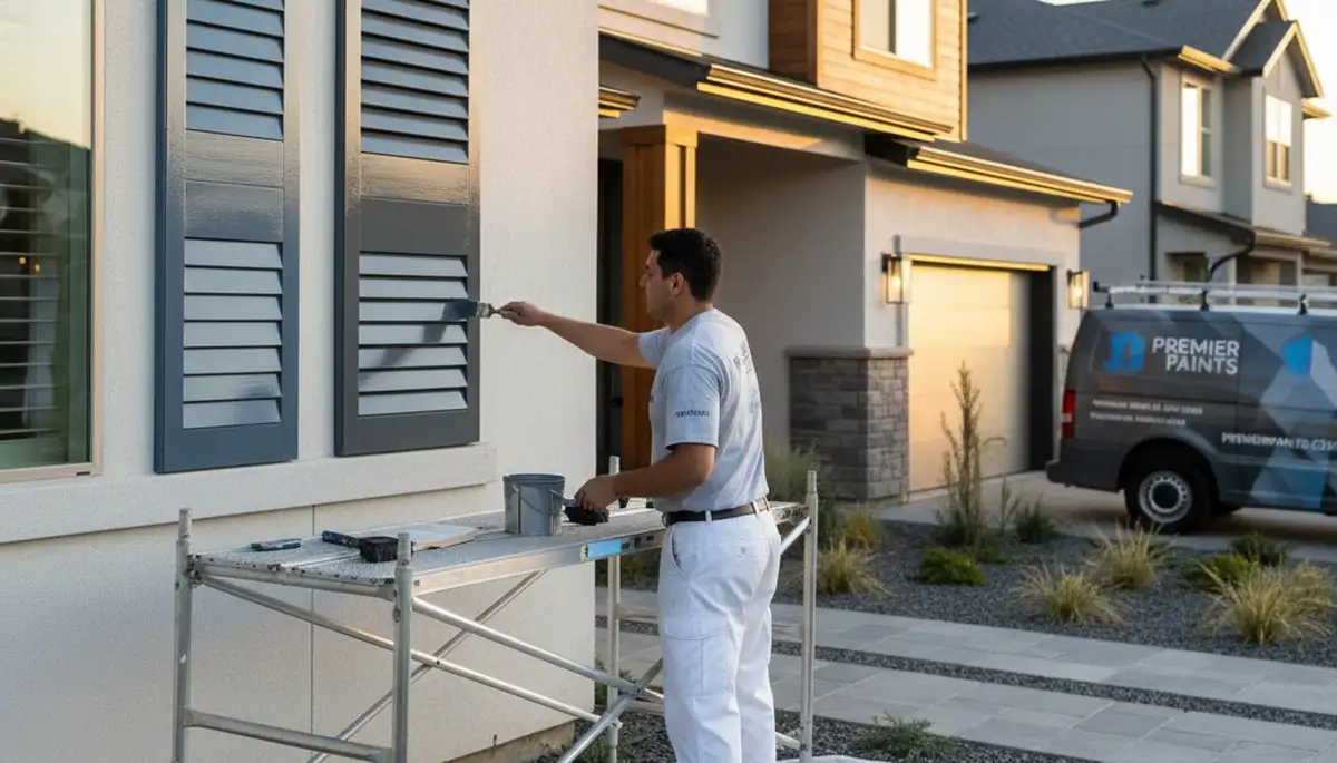 Professional shutter painting and refinishing on a Fort Collins CO home exterior by expert painters