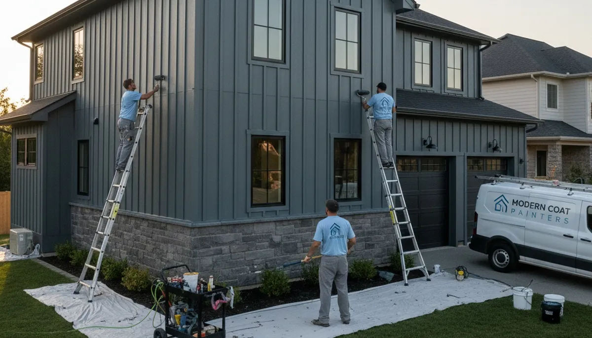 Professional siding painting on Fort Collins CO home exterior by expert local house painters